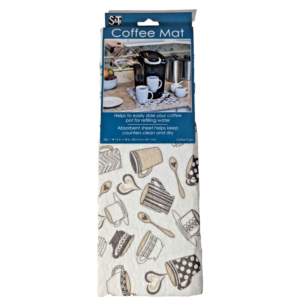 Coffee Mat Cups Hearts Absorbent 12 x 18-inch Brown Tan Polyester Silicone Gift